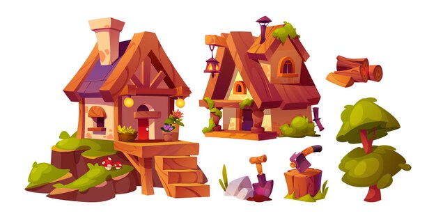 Casas de cuento de hadas y elementos del paisaje