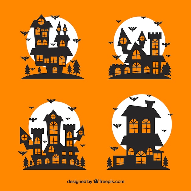 Vector gratuito casas encantadas de halloween