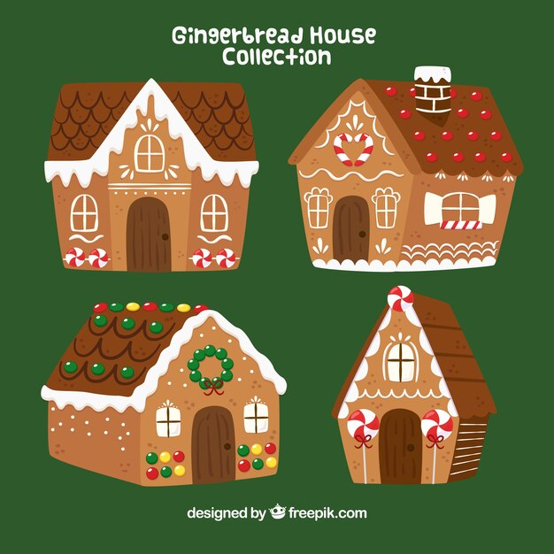 Casas navideñas de jengibre dibujadas a mano