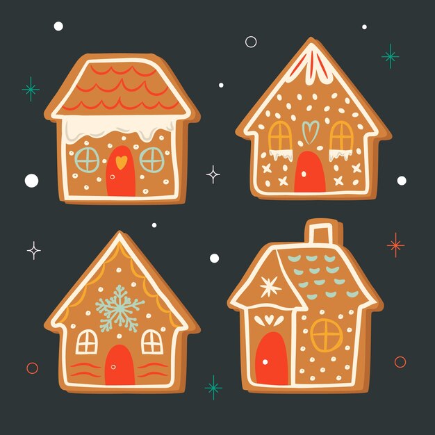 Casas de pan de jengibre en una noche estrellada