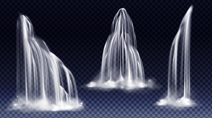Vector gratuito cascada cascada realista conjunto de corrientes de caída de agua