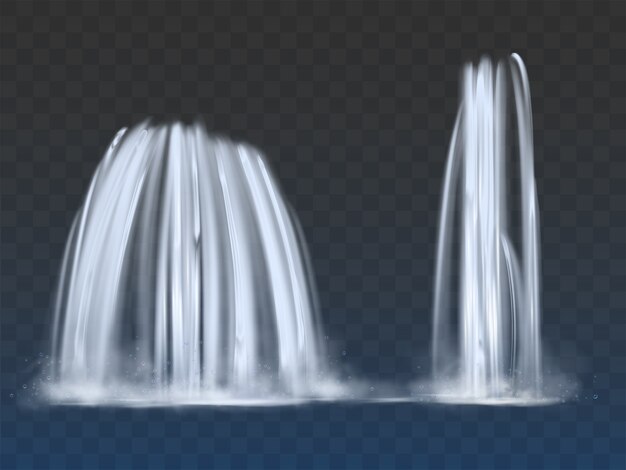 Cascadas o fuentes fluyen vector realista 3d
