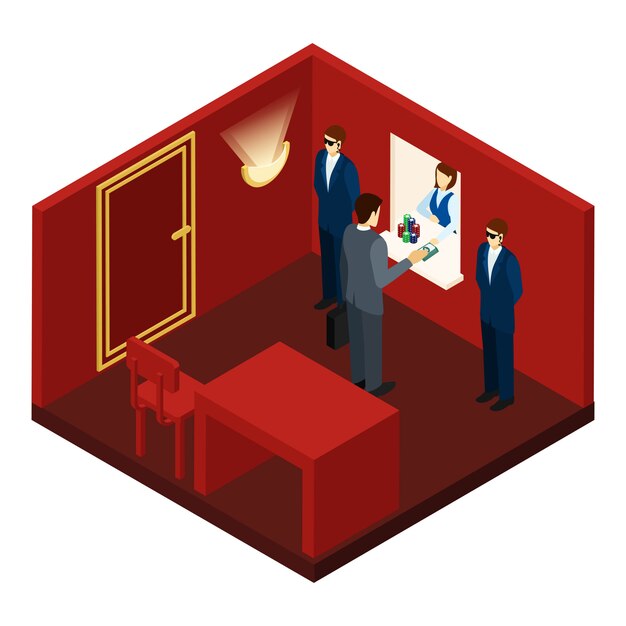 Casino e ilustración isométrica de juegos de azar