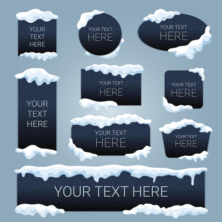 Vector gratuito casquete de nieve y hielo con texto aquí pancartas de brecha establecer ilustración