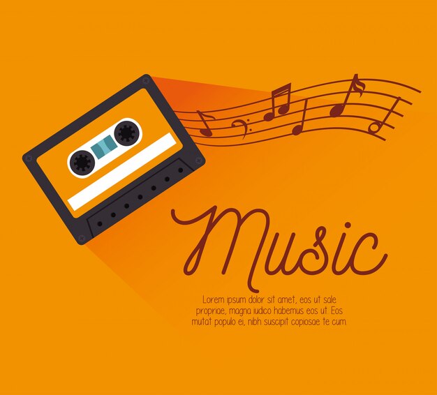 Cassette con plantilla de notas musicales