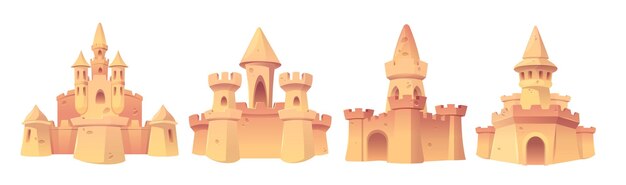 Castillo de arena para la ilustración de dibujos animados de playa de verano