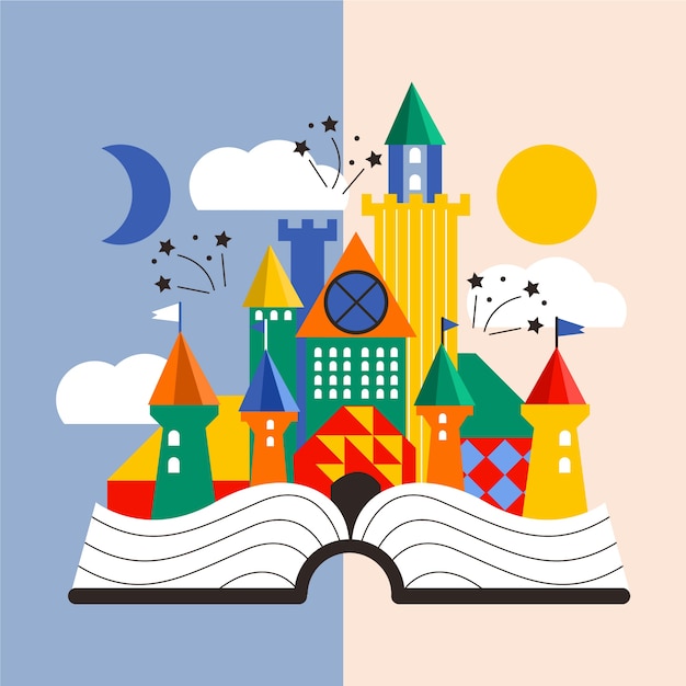 Castillo creativo de cuento de hadas en un libro