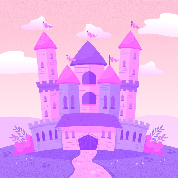 Castillo de cuento de hadas con banderas