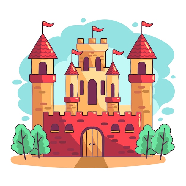 Castillo de cuento de hadas diseño dibujado a mano