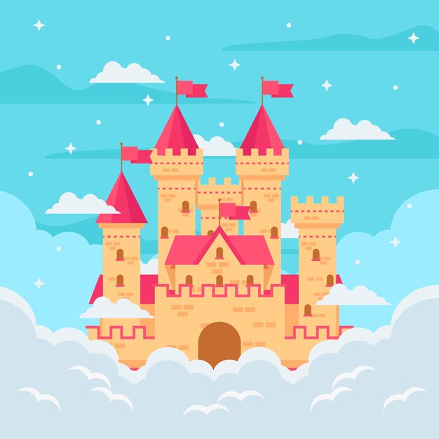 Castillo de cuento de hadas de diseño plano