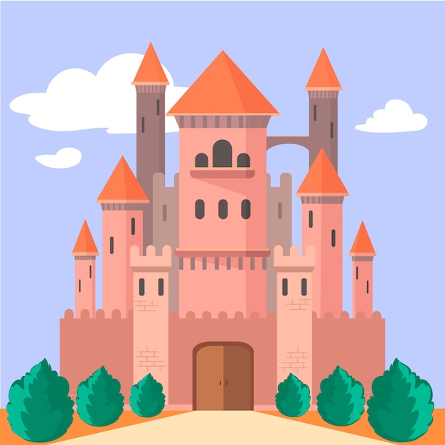 Castillo de cuento de hadas de diseño plano