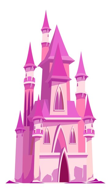 Castillo rosa para princesa de hadas, ilustración de dibujos animados aislado