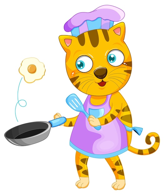 Vector gratuito catcartoon personaje cocinando el desayuno