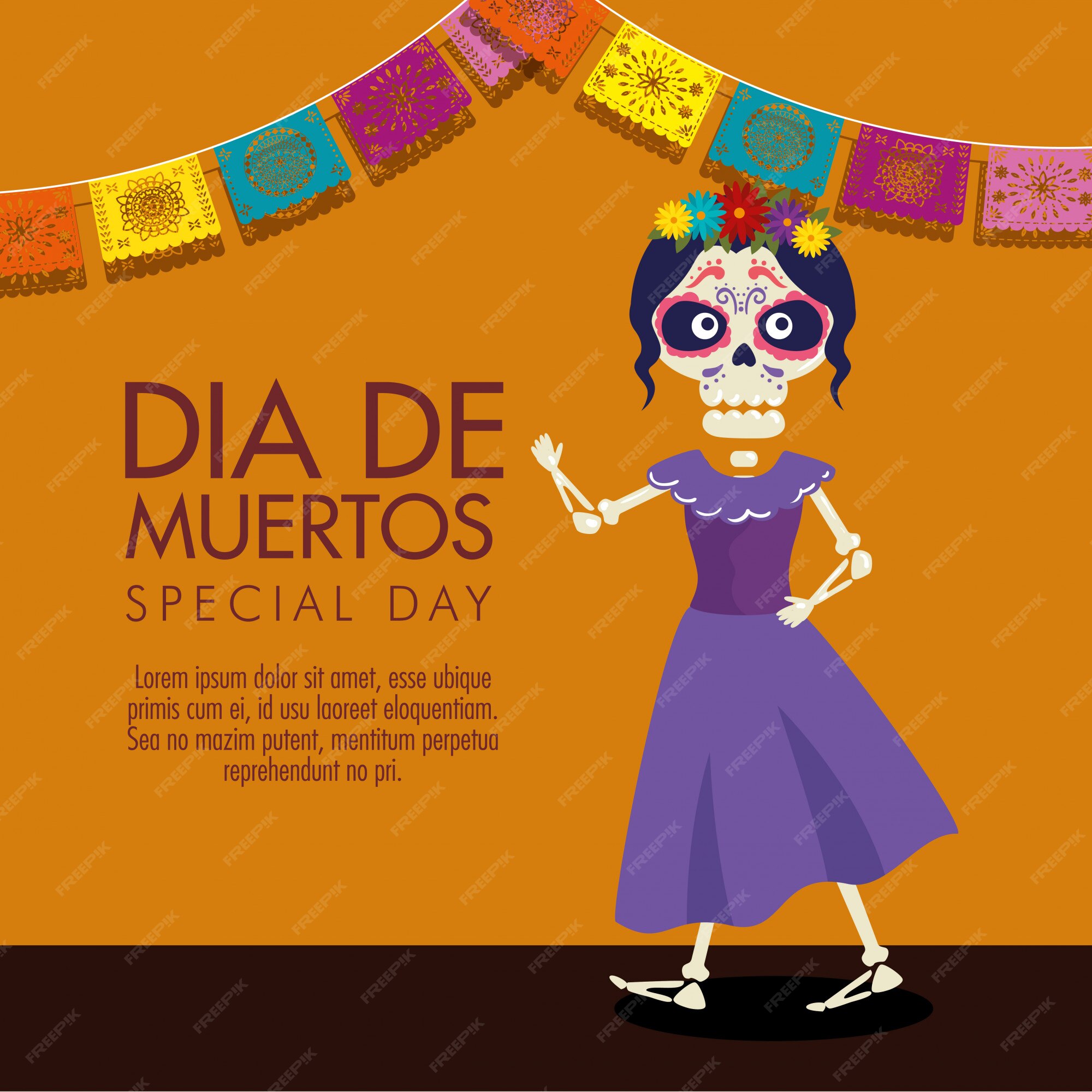 Catrina con flores peinado y vestido para celebrar el día de los muertos | Vector Gratis Catrina con flores peinado y vestido para celebrar el día de los muertos | Vector Gratis