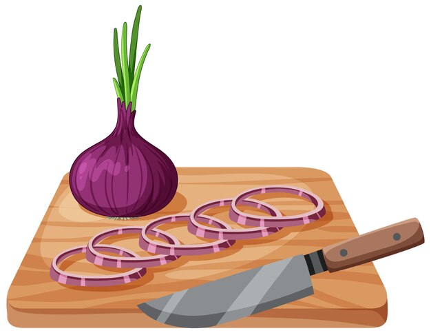 Cebolla cortada en una tabla de cortar de madera