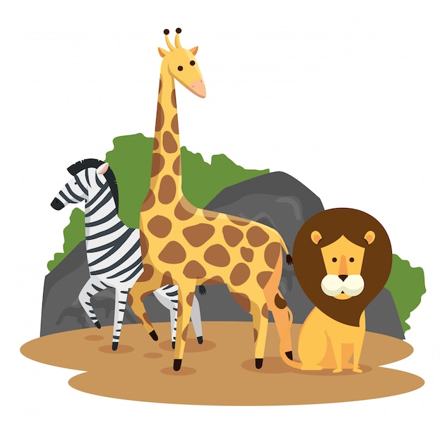 Vector gratuito cebra con jirafas y leones animales salvajes