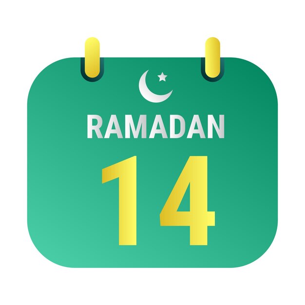 Celebración del 14º Ramadán con lunas crecientes blancas y doradas y texto de Ramadán en inglés