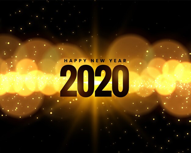 Celebración del año nuevo 2020 con luces doradas bokeh