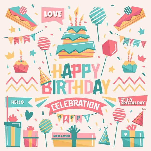 Celebración de cumpleaños feliz ilustrada