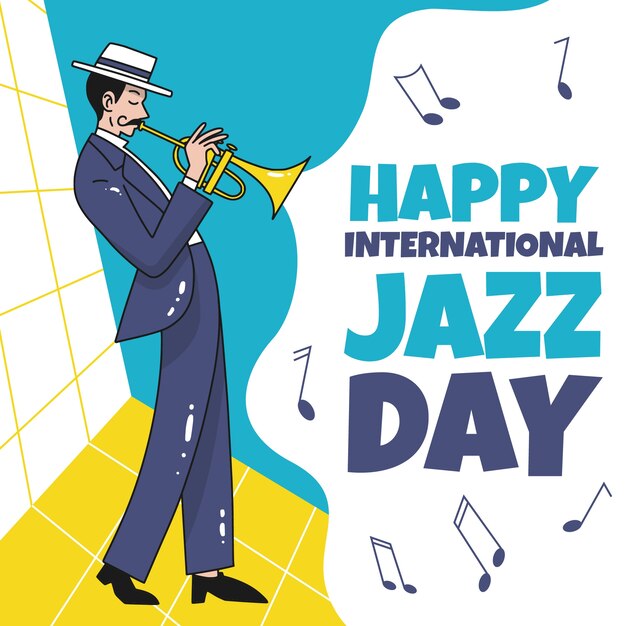 Celebración del día internacional del jazz dibujada a mano