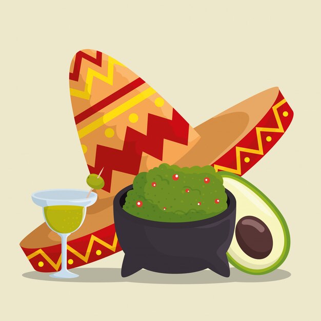 Celebración del día de los muertos con sombrero y comida.