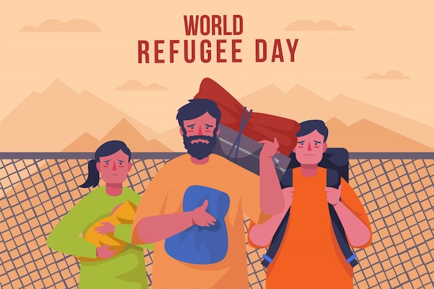 Celebración del día mundial de los refugiados estilo plano