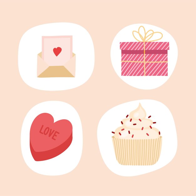 Celebración del día de san valentín cuatro iconos