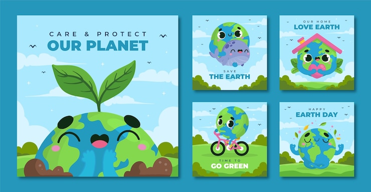 Vector gratuito celebración del día de la tierra plana colección de publicaciones de instagram