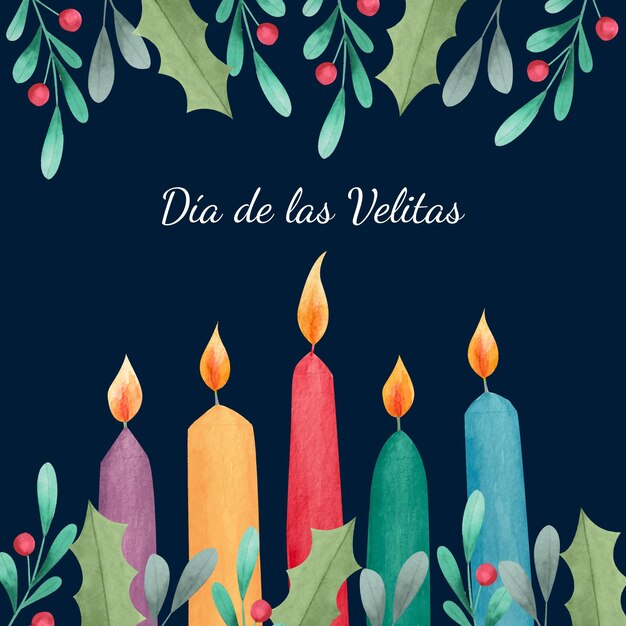 Celebración del día de las velitas en acuarela