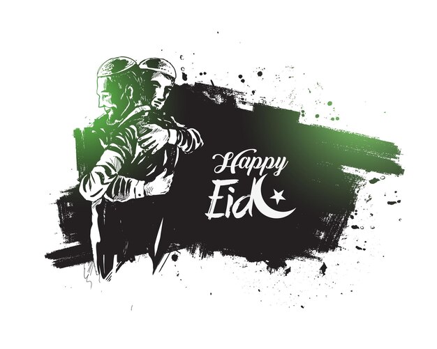 Celebración de Eid Hombre musulmán abrazándose y deseándose mutuamente en ocasiones Ilustración vectorial