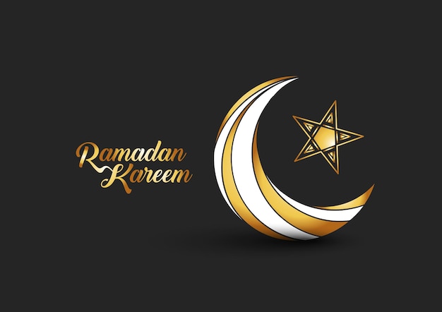 Celebración de Eid Mubarak Caligrafía de oro Letras con estilo Texto de Ramadán Kareem con ilustración de vector de luna
