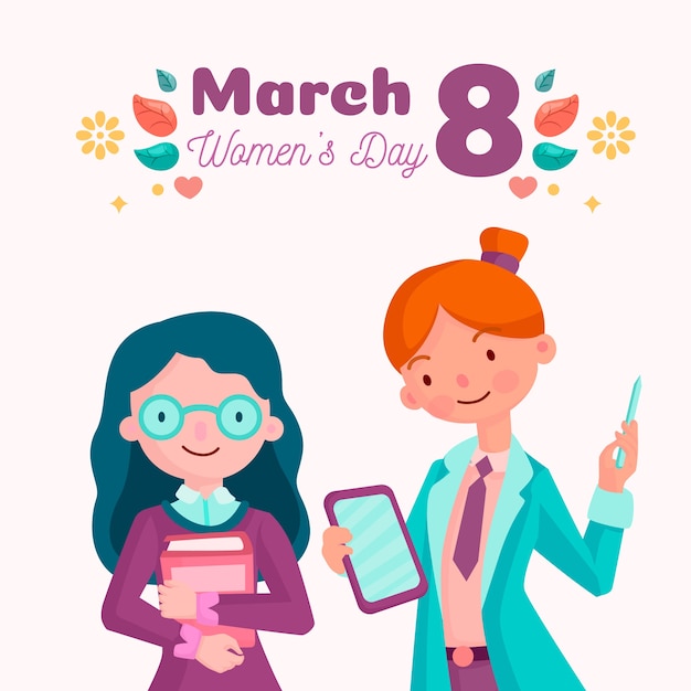 Celebración de eventos de día para mujer de diseño plano