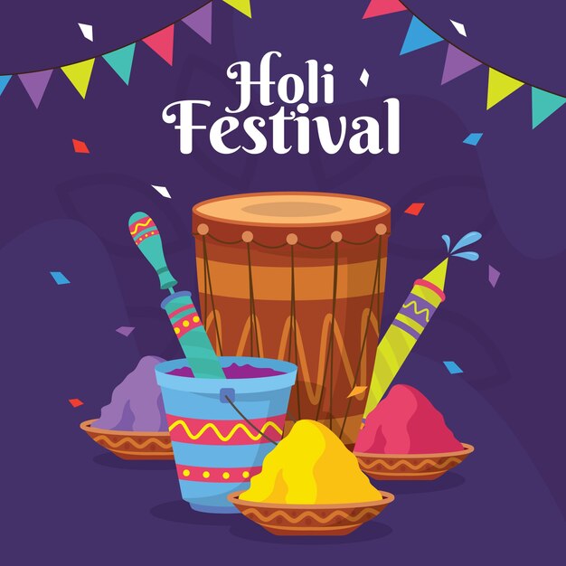 Celebración del festival holi de diseño plano