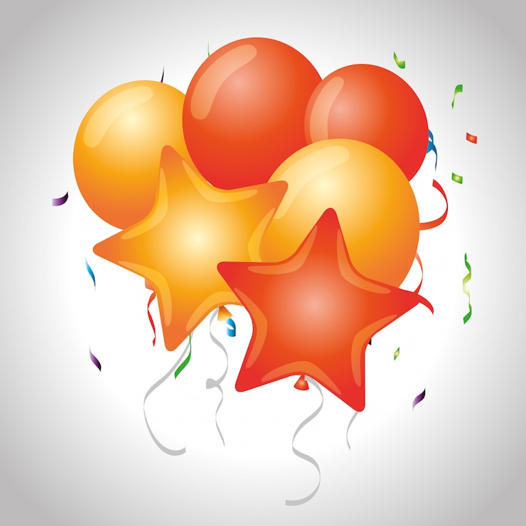 Vector gratuito celebración de fiesta con decoración de estrellas y globos
