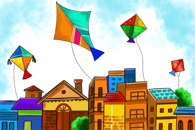 Vector gratuito celebración de makar sankranti con colorido diseño de cometas