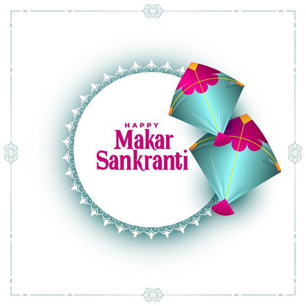 Celebración de Makar Sankranti desea tarjeta con dos cometas