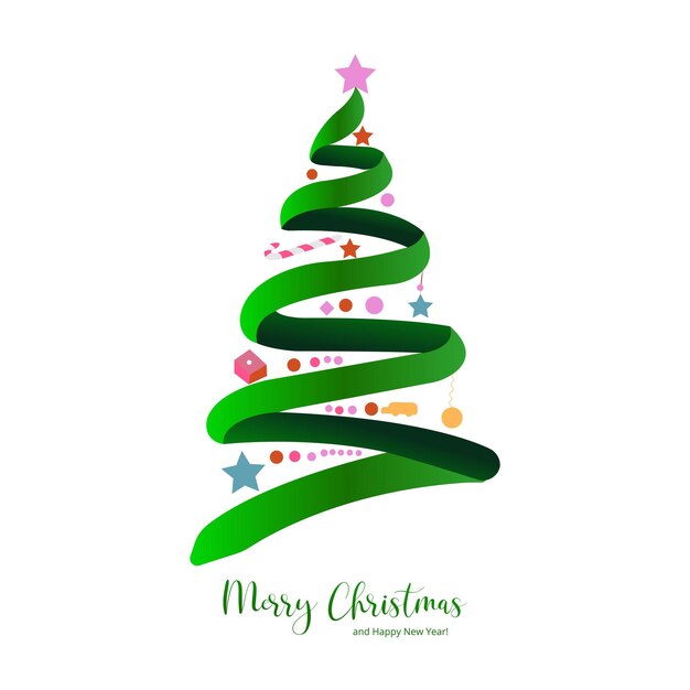 Celebración de tarjeta de árbol decorativo de feliz navidad sobre fondo blanco