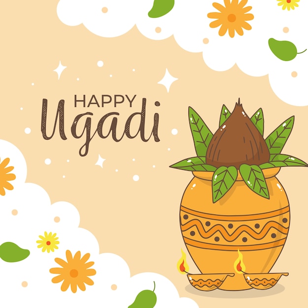 Vector gratuito celebración de ugadi dibujada a mano