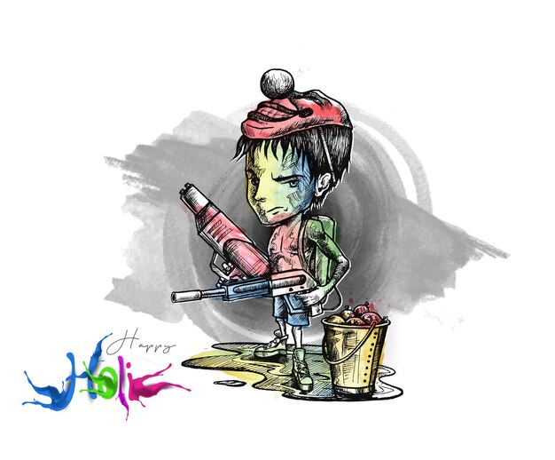 Celebraciones del Festival Holi Mujer jugando en un Dhol con un toque de fondo vectorial de color