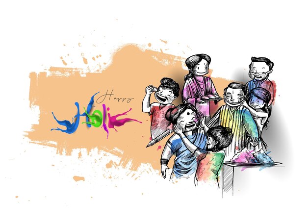 Celebraciones del Festival Holi Mujer jugando en un Dhol con un toque de fondo vectorial de color