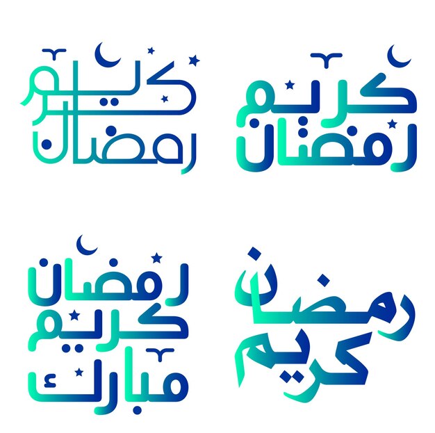 Celebre el Ramadán Kareem con una elegante ilustración vectorial de caligrafía verde y azul degradada