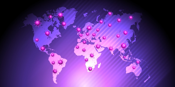 Vector gratuito células de virus en un mapa mundial