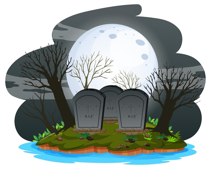 Vector gratuito cementerio de noche con super luna.