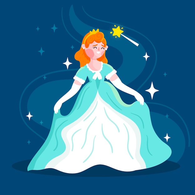 Cenicienta princesa en vestido azul y blanco