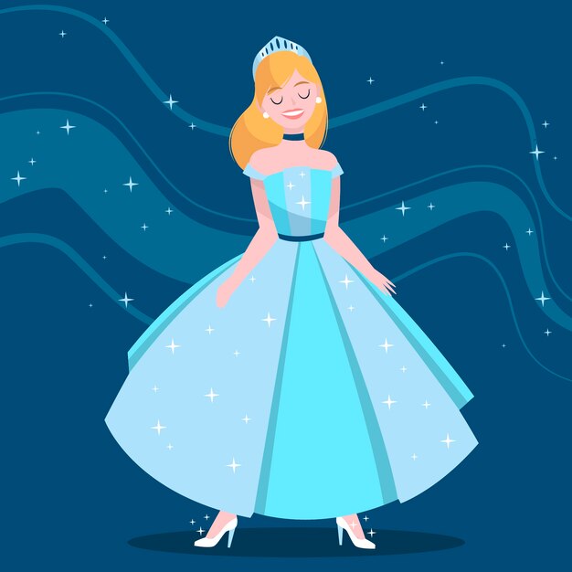 Cenicienta sonriente en vestido azul