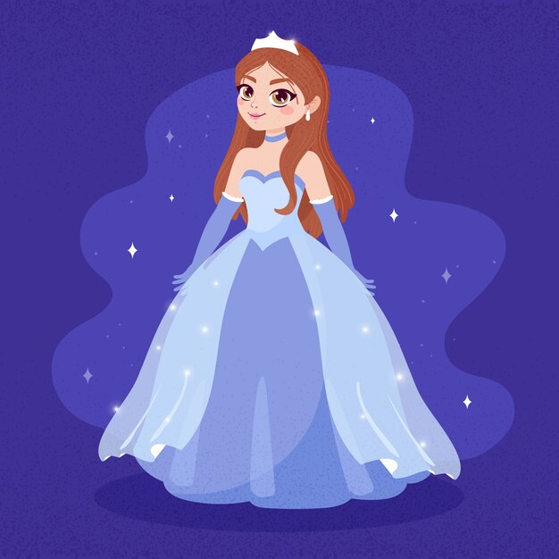 Cenicienta en un vestido largo azul