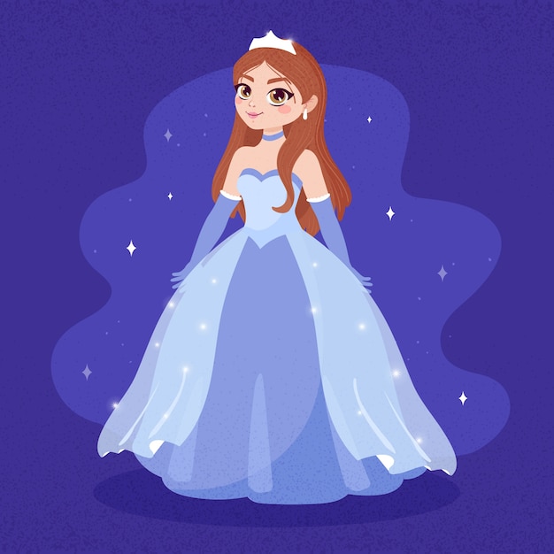 Cenicienta en un vestido largo azul