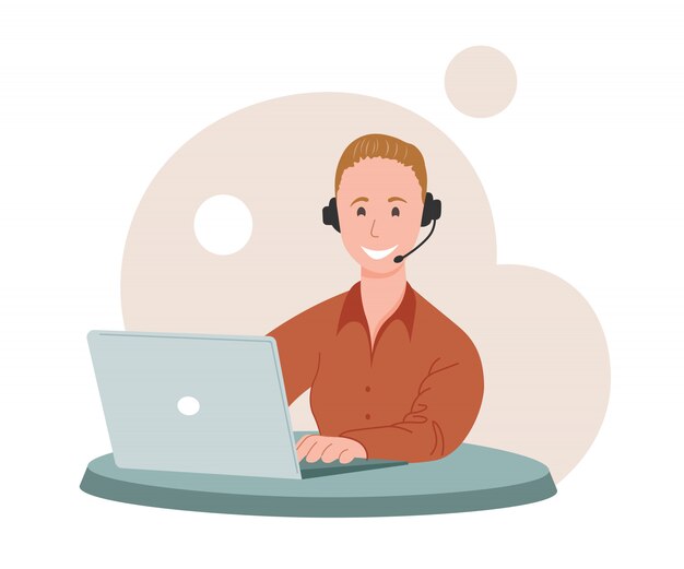 Centro de atención telefónica, ilustraciones de línea directa. sonriendo  oficinista con auriculares personajes de dibujos animados. personal del  departamento de atención al cliente, agentes de telemarketing. equipo  multiétnico y diverso. | Vector