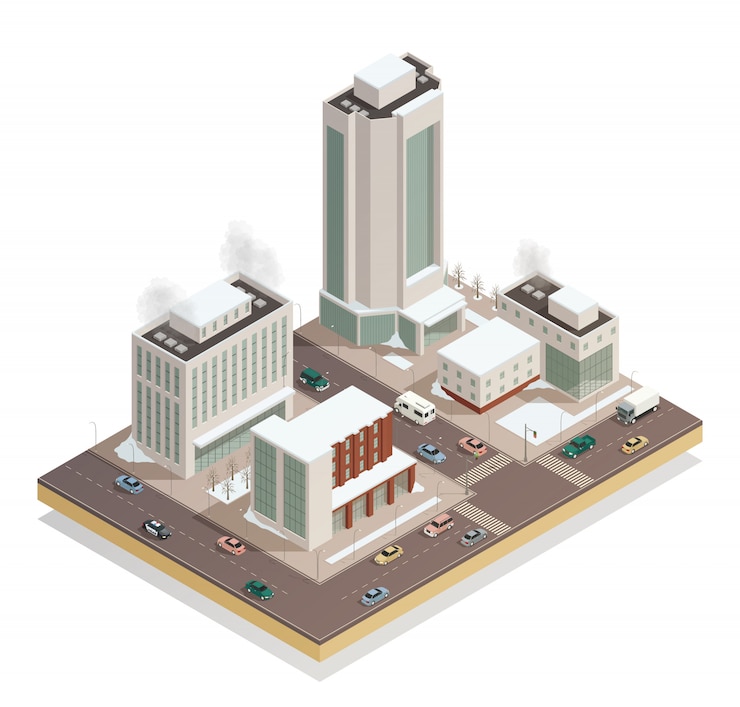Vector gratuito centro de la ciudad de invierno isométrica
