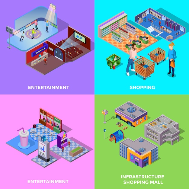 Centro comercial 2x2 Icons Set